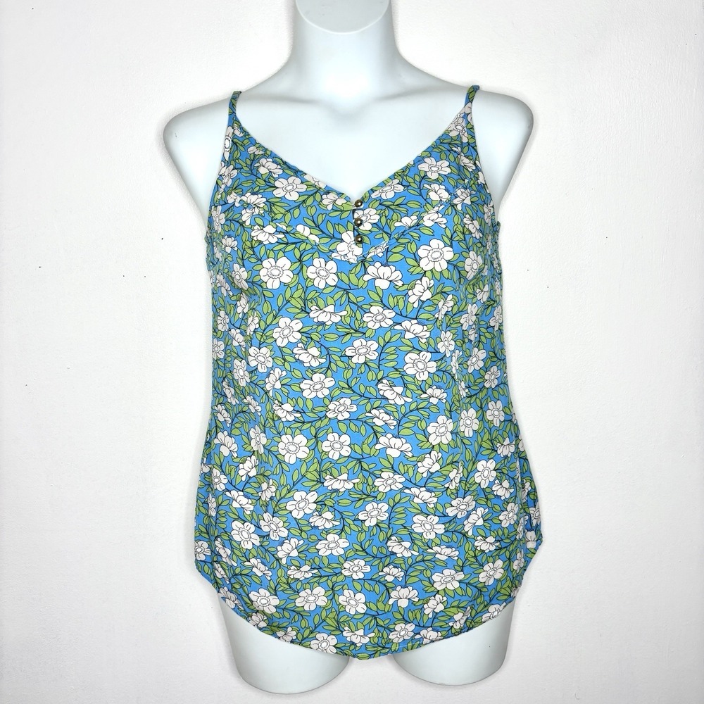 Cabi Tank Top Small Blue Green Floral Camisole Boho Layering Chic Vacation Flowy